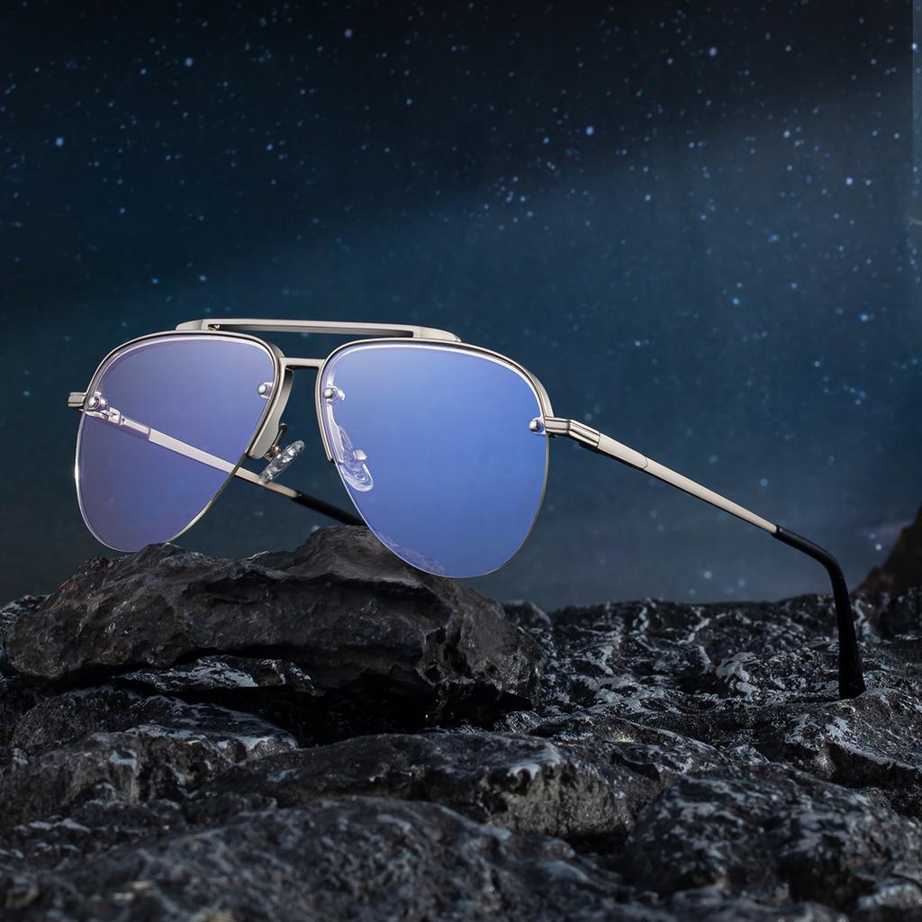 JYL TS Men's Semi-Rimless Double-Bridge - Pilot Sun-Protective KSL-98339