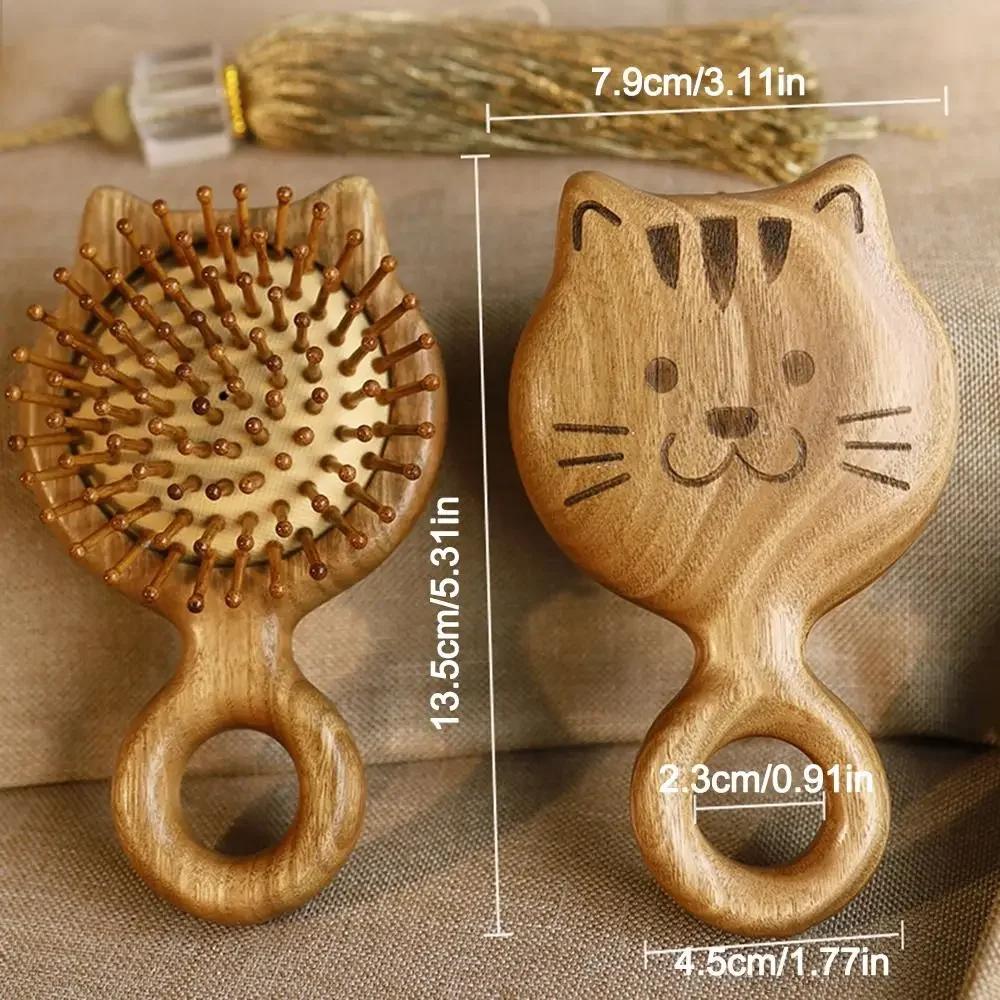 Cute Sandalwood Sandalwood Hair Comb Anti Static Cat Shaped Hair Comb Wooden Paddle Cushion Hair Hairbrush