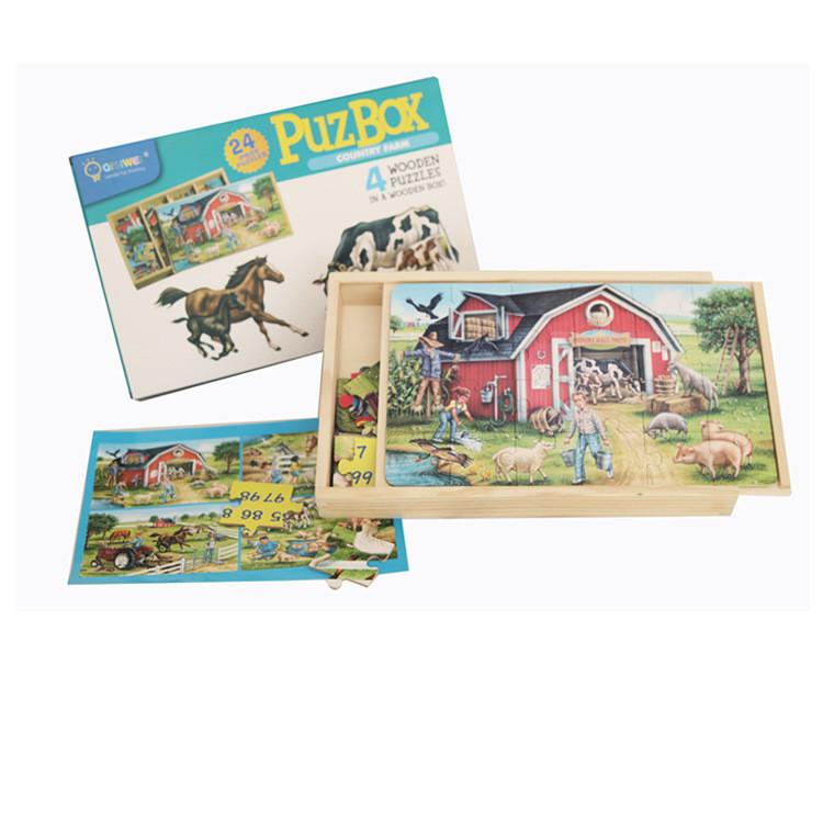 Holzpuzzle-Set mit Vier-in-einem-Transport- und Dinosaurier-Themen für Kinder zum Lernen und Spielen