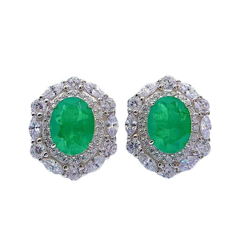 

Lulu Tong 2022 925 Silver Emerald-Cut Paraiba Earrings, European & American INS Style 925 Silver