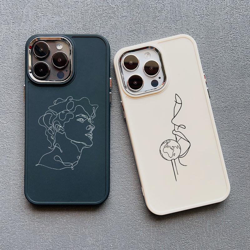 Abstract Geometric Art Line Face Silicone Phone Case for IPhone 16 13 12 11 Pro Max 15 14 Pro Max Plus 7 8 X XS XR Back Coque