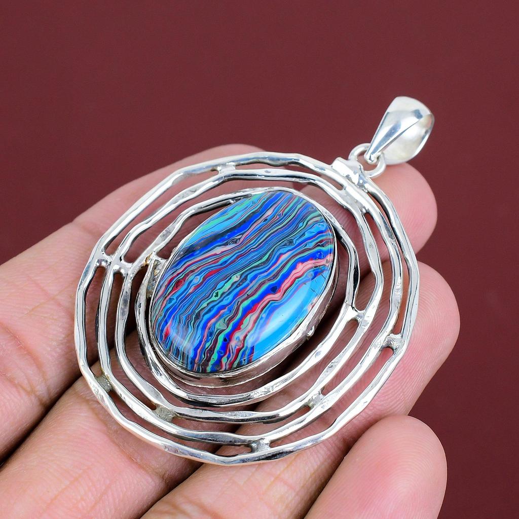 Regenbogen-Calsilica Anhänger 925 Sterlingsilber Anhänger Handgefertigter Designer-Anhänger Edelsteinanhänger Regenbogen-Calsilica Schmuck Geschenke für Mutter