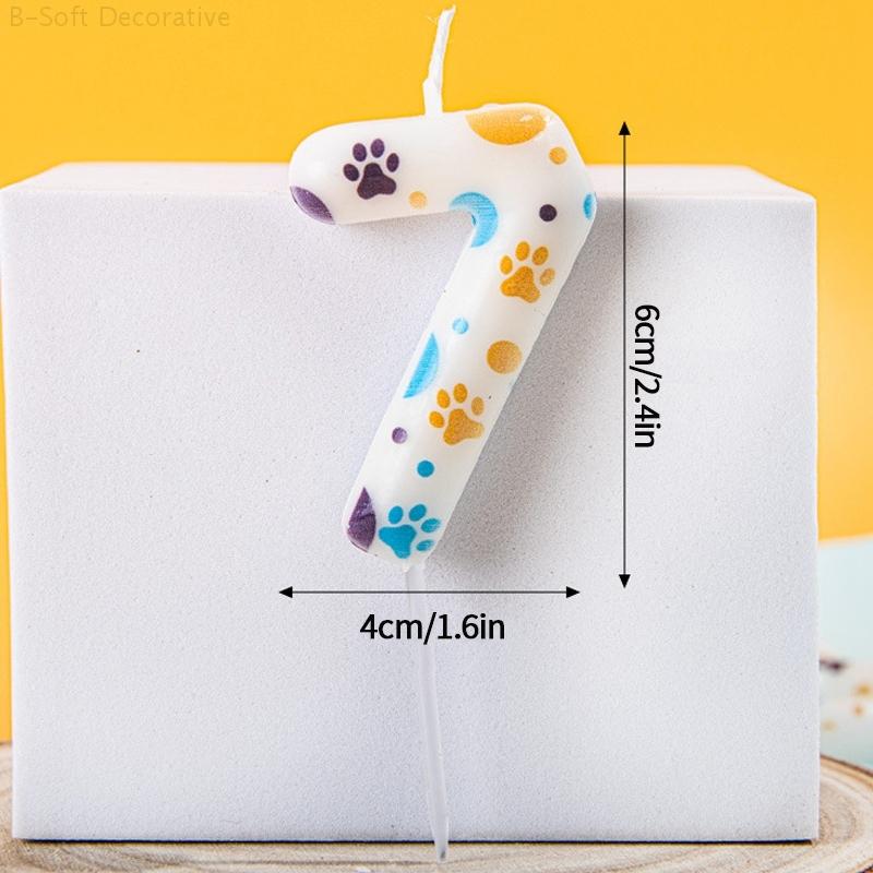 Blue Dog Paw Print Birthday Candles 0-9 Digital Candle Numeral Cupcake Topper Decorations for Pets Kids Birthday Party Supplies