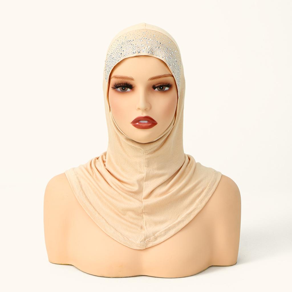 Cotton Modal Shiny Rhinestone Instant Hijabs Muslim Inner Cap Soild Turban Hat Islamic  Bonnet India Hats Female Headwrap Mujer