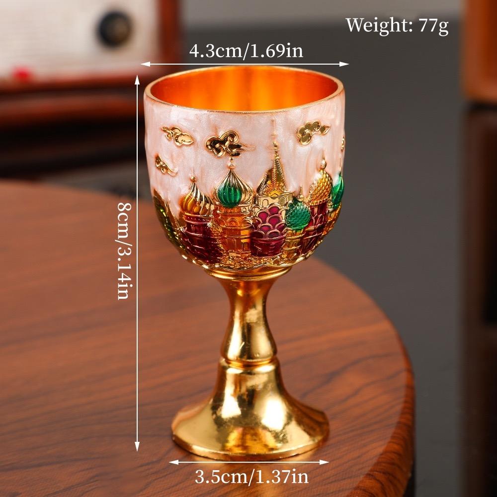 European Vintage Wine Glasses,Carved Castle 30 ml Mini Spirit Vodka Cup,Bronze Alloy Portable Spirits Goblet,Wedding Decoration
