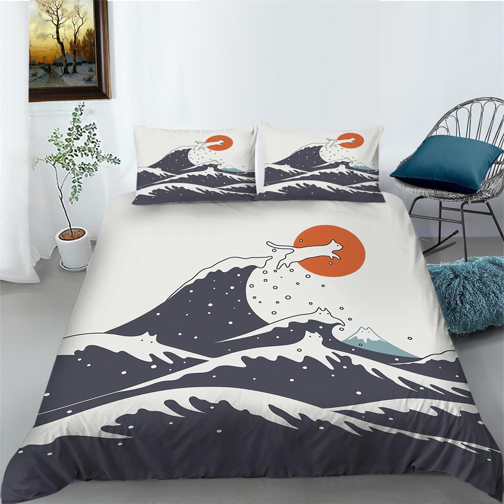 Ensemble de housse de couette, décor de chambre à coucher, taie d'oreiller, dessin animé lever du soleil, ensembles de literie, vêtements de literie
