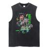Summer Anime Print Vintage Washed Vest for Street Casual Trendy Sleeveless Summer Selling Loose Fit Unisex Harajuku Y2K