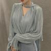 New V-Neck Trumpet Sleeve Loose Fit Casual Long-Sleeve Women's Top