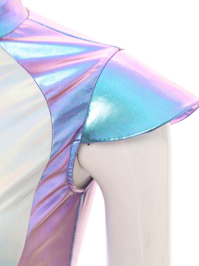 Outer Space Alien Costume for Women S-4XL - Shiny Glitter A-line Dress with Cap Sleeves Halloween Cosplay Outfit