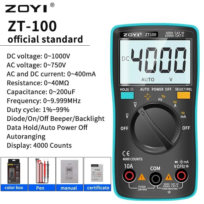 ZT100 Multimeter Digital Multi Tester Back Light AC/DC Voltmeter Diode Transistor Tester Voltmeter Ammeter Intelligent Auto Tool