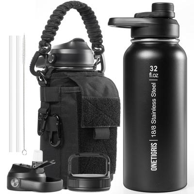 OneTigris 1 Liter Edelstahl-Wasserflaschen-Set mit Vakuum Hält Warm oder Enthält 3 Ersatz 2 und 1 Weit Einfach zu Militärisch Geeignet für Outdoor