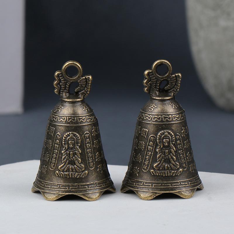 2 Stücke Retro China Mini Bronze Skulptur Beten Buddha Feng Shui Glocke Hausgarten Dekorative Windglocken Auto Anhänger Zubehör