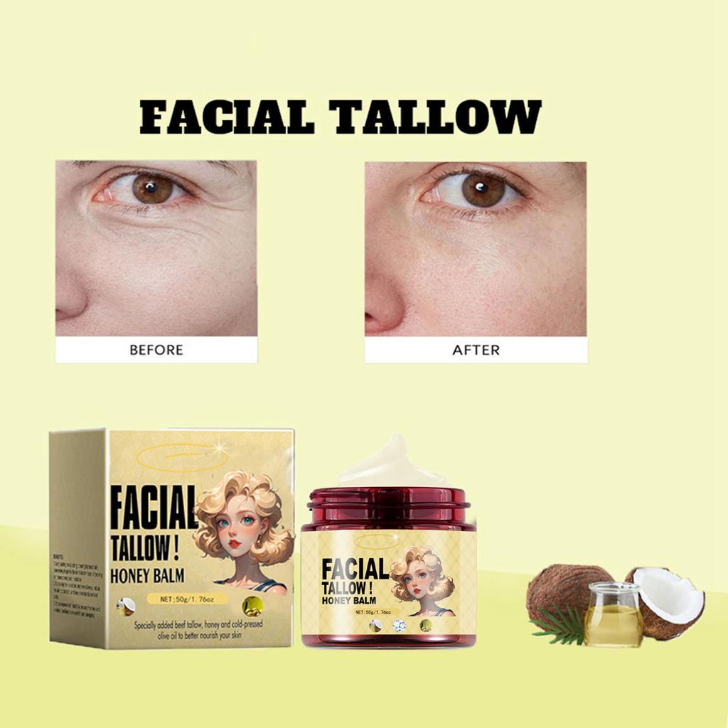 Talgfuktighetskrem, Talg Honning Fuktighetskrem, Fuktighetskrem, Hudforyngende Fuktighetskrem, Beroligende Mykgjører Sheasmør, Fri, 50g