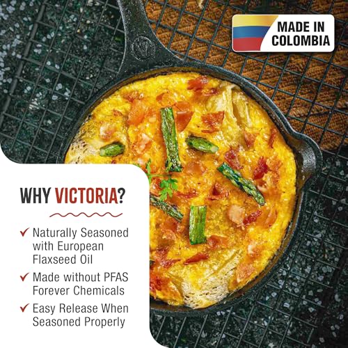 [Authentic Japanese Product] VICTORIA 8-inch Cast Iron Skillet Frying Pan, 20cm, SKL208, Pre-Seasoned (8-inch)