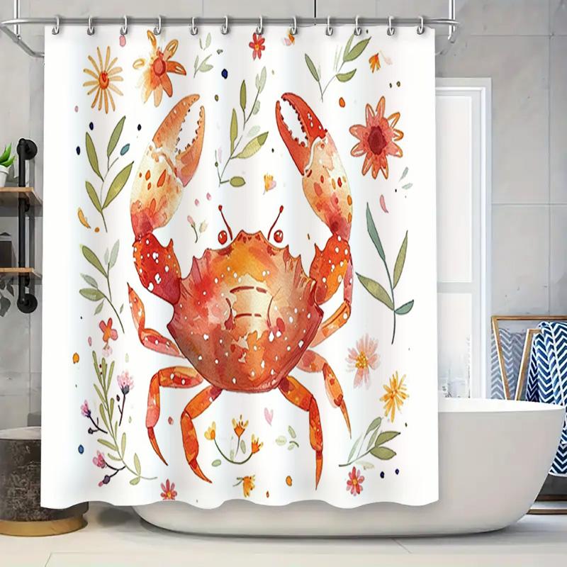 Barevná sprchová závěs s krabem, vodomalba s květinovým vzorem pro dekoraci koupelny, voděodolná látka, dekorativní sprchové závěsy, snadné