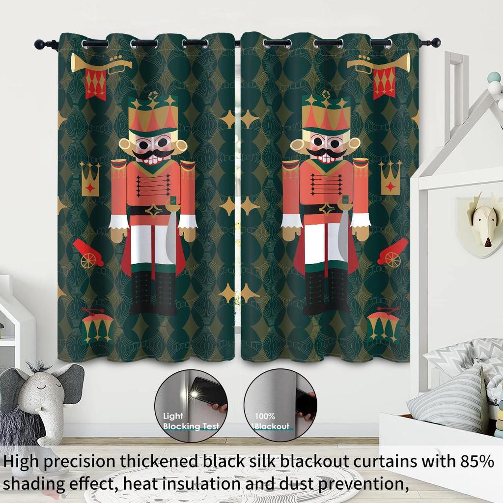 Specialdesignade Nötknäckare Digitaltryck Mörkläggningsgardiner - Tjock Polyester med Värmeisolering & Solskydd