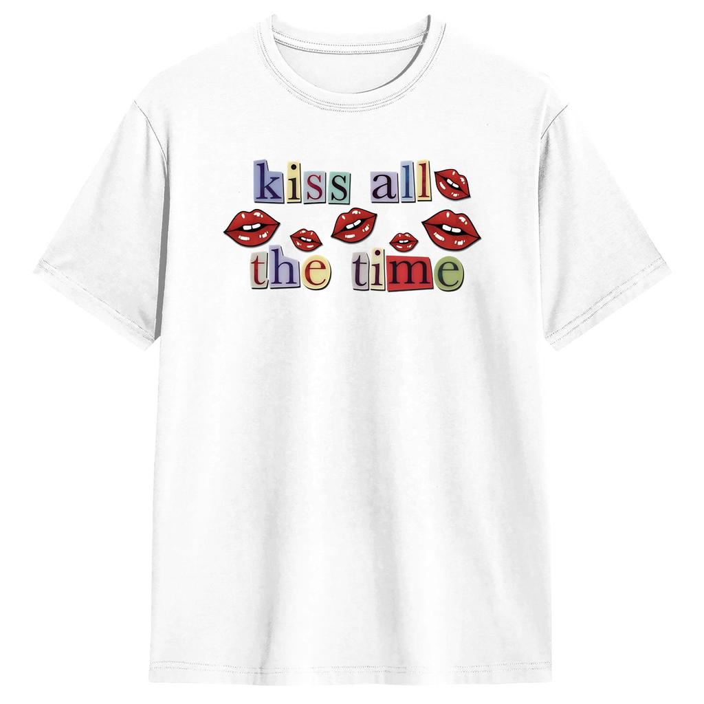 Creative Harrys Styles Kiss All The Time TShirts for Men Round Collar 100 Cotton T Shirts Short Sleeve Tees Printing Clothes
