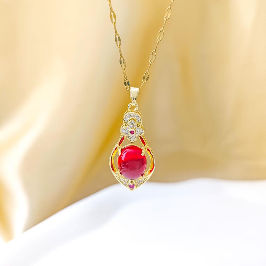 Emerald Gemstone Titanium Steel Necklace for Women - Light Luxury Pendant