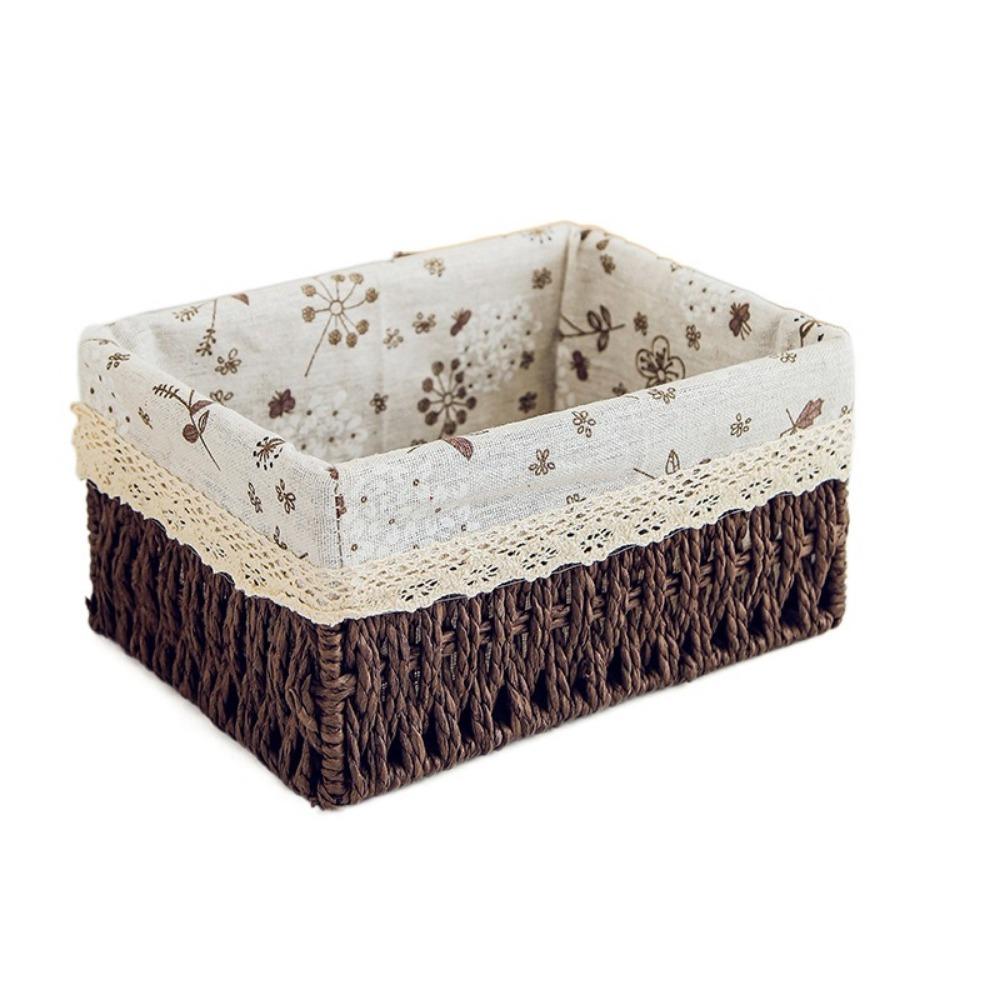 Rustic Style Cosmetics Storage Box Save Space Snacks Fruit Basket Weaving Storage Tray Bread