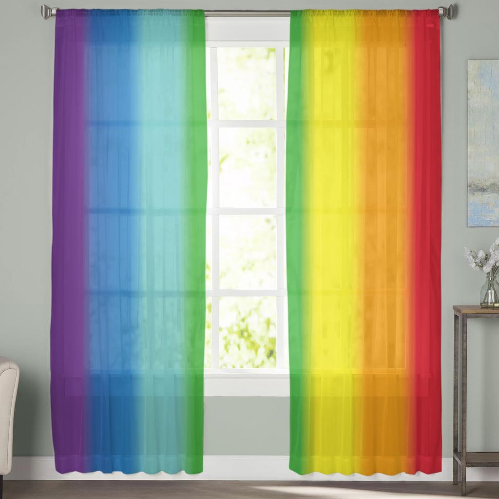 Rainbow Stripes Sheer Curtains For Living Room Bedroom Home Decor Kitchen Tulle For Windows Voile Drapes