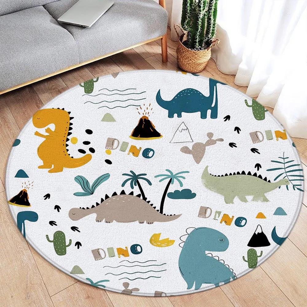 Cartoon Round Carpet Ocean Fish Dolphin Starfish Cute Deer Lion Elephant Tiger Kids Bedroom Mat Home Living Room Decor Floor Rug