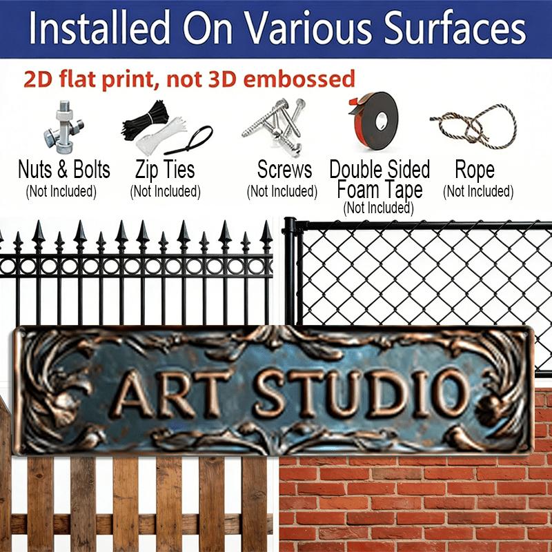 2D Flat Decorative Signs and Plaques, Retro "ART STUDIO” Metal Signs, Aluminum Decorative Wall Signs, Size 15.7X3.9 Inches, Pre-drilled for Easy
