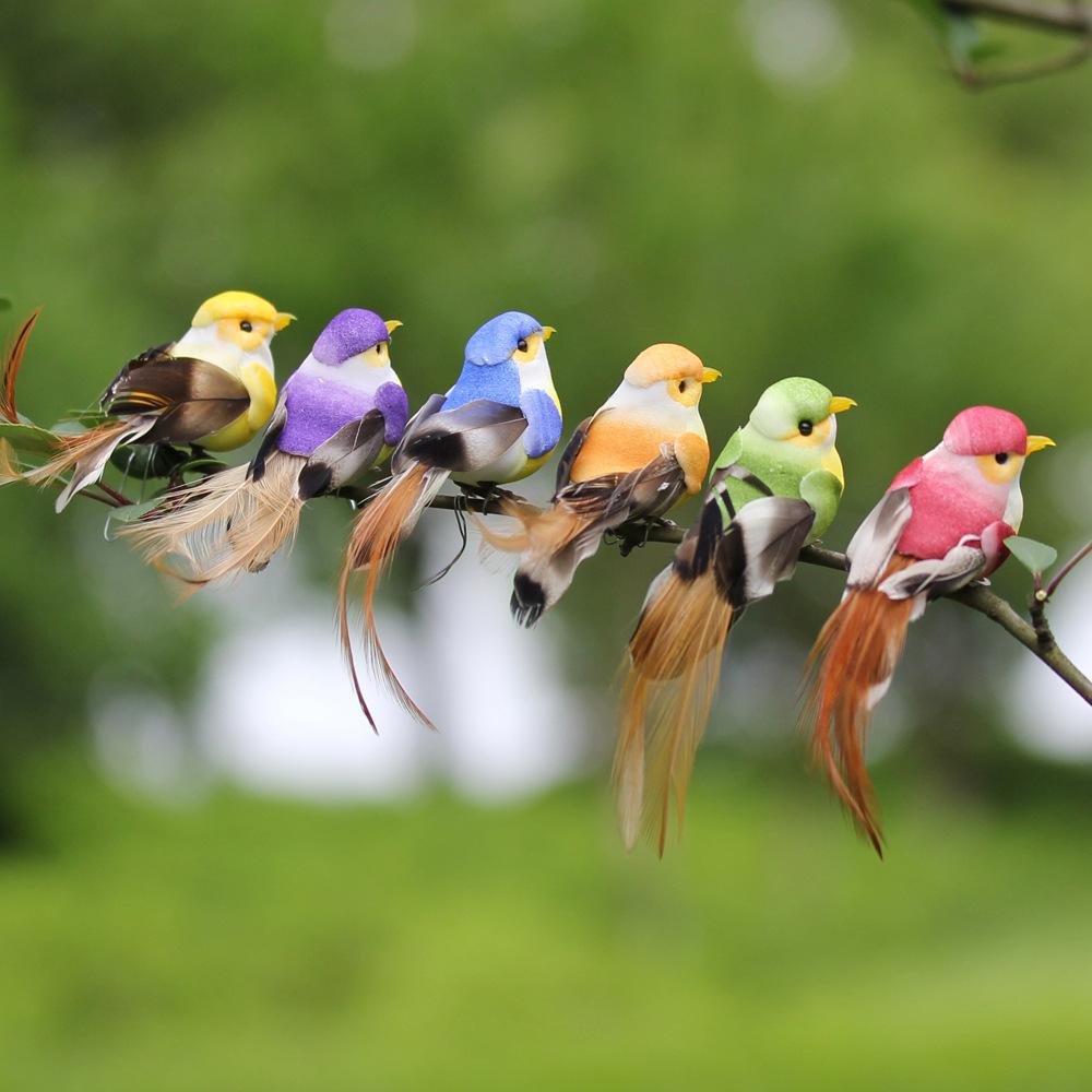 6pcs Foam Feather Artificial Birds Imitation Bird Model Home Outdoors Garden Wedding Decoration Ornament DIY Party