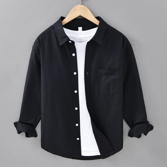 New Japanese Oxford Shirt Washed Cotton Literary and Leisure Loose Long Sleeve Shirt