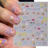 5D Nagelaufkleber mit Cartoon-Prägung und bunten Herzmustern, kindliche Aufkleber
