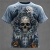 New Men's Crew-Neck T-Shirt Pumpkin Skeleton and Scarecrow Print Halloween Horror Casual Top Unisex Holiday Party Outfit