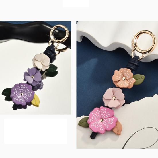 Yousheng Keychain Pendant Imitation Leather Camellia Design Key Chain with Lobster Clasp Bag Charm Backpack Pendant
