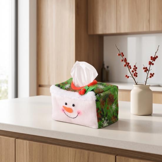 Holiday Office Table Accessory Christmas Tissue Box Cover, Santa Face Napkin Dispenser Sleeve, Non-Woven Fabric Soft Holder for Home Party,