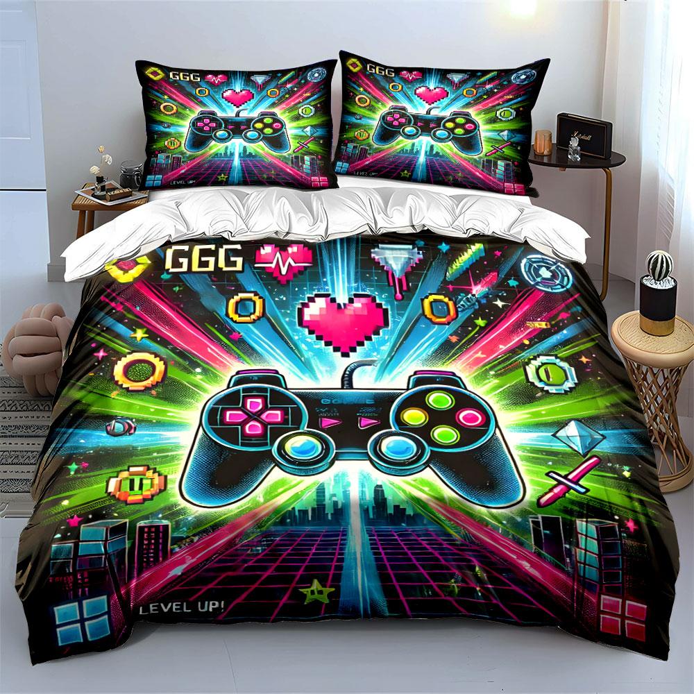 Retro Gaming Controller Design Bedding Duvet Cover Set (1*Duvet Cover 2*Pillowcases, without duvet insert)