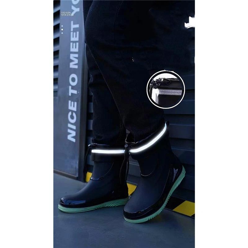 Men's Fashionable Outdoor Anti Slip Waterproof Thickened Drawstring Short Tube Rain Shoes Work Rubber Shoes
