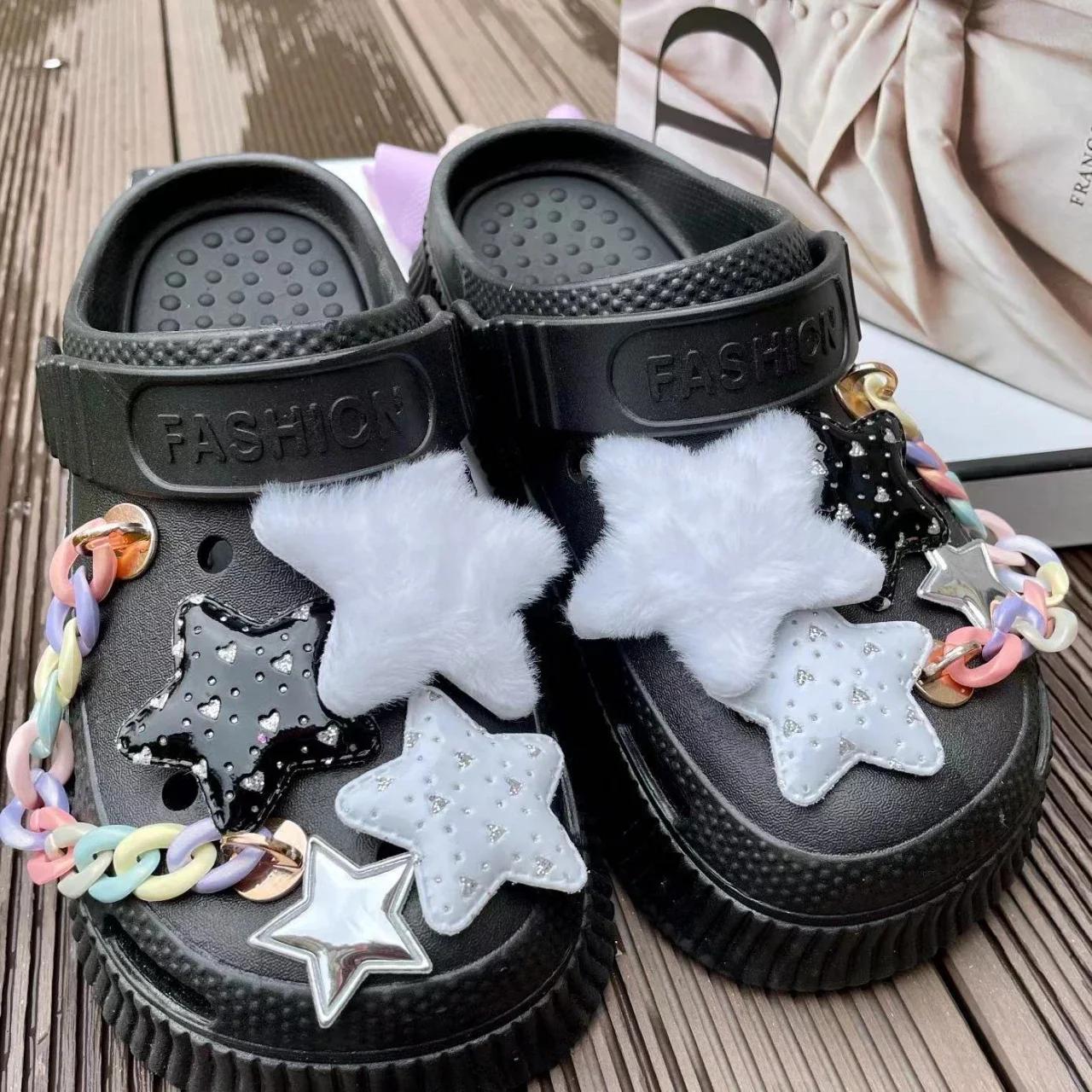 

Очарование для обуви, булавки «сделай сам», блестящая пятизвездочная цветная цепочка, декоративная пряжка для обуви с отверстиями, набор подвесок, аксессуары, подарок для детей для мальчиков и девочек