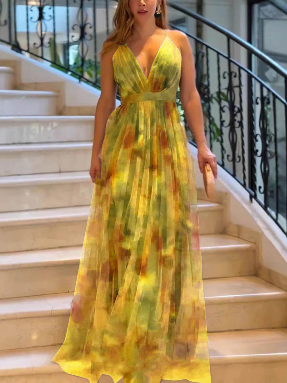 

Cross2026 Spring/Summer Mesh Print Spaghetti Strap Dress - Casual Party & Vacation Wear XL