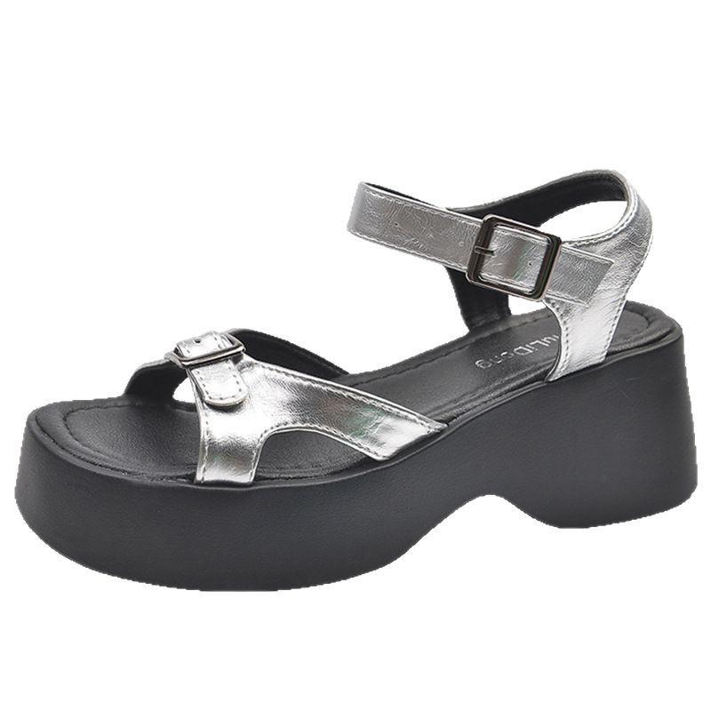 Enhanced Platform 2025 Summer New Soft Leather Heightened Sandals Women's Platform Muffin Wedge Heel Fashionable Versatile Roman Shoes