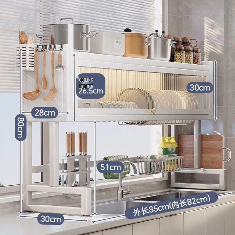 Multifunctional Kitchen Sink Organizer: Dustproof Dish and Cupboard Rack for Countertop Storage.