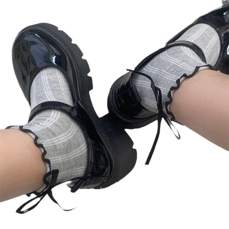 Ballet Style Mesh Knee-High Socks with Bow - Breathable Women's Summer Scrunch Socks