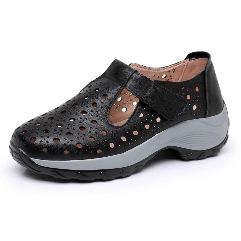 Fashion GKTINOO Women's Shoes Summer 2025 Real Leather Casual Sports Sandals For Women Hollow Wedge Sandals Mom Thick Soled Roman Sandal