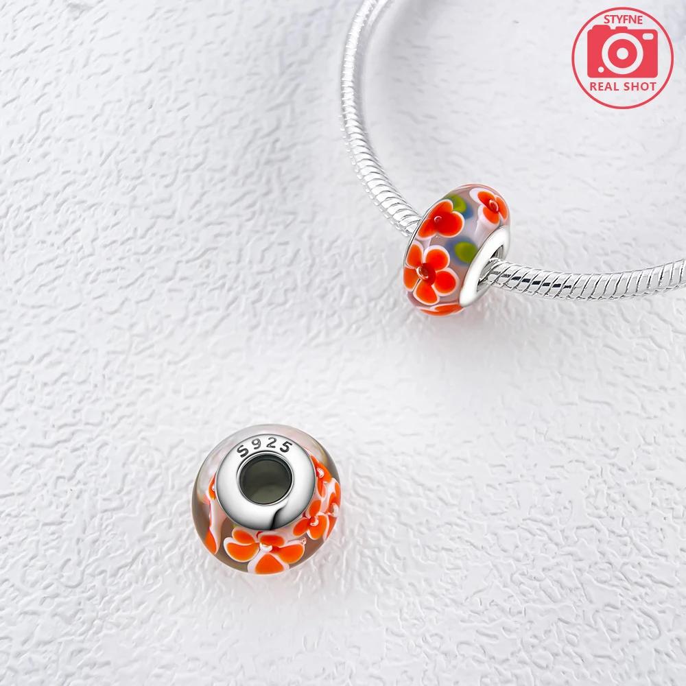 Original Copper Flower Charms Glass Bead Colored Murano Fit Bracelet Diy For Women Fine Jewelry Gifts Making
