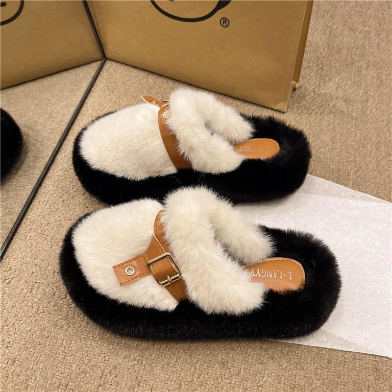 Autumn and Winter New Bag Head Plush Slippers Fashion Bag Head One Pedal Slippers Women's Home Slippers