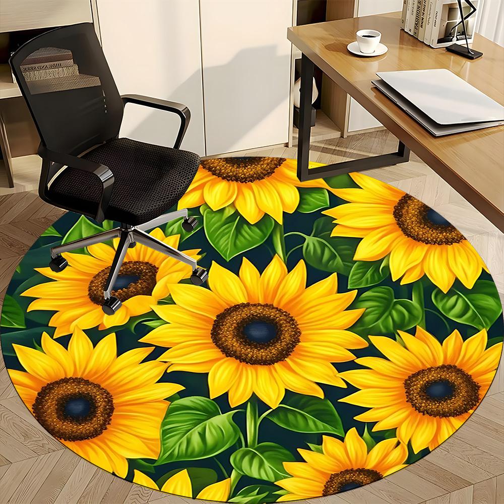 1pc Sunflower Garden Office Round Area Rug, Indoor Mat Suitable ForOffice, Under Office Chairs Bedroom Living Room Home Decor, Room Deco, D036