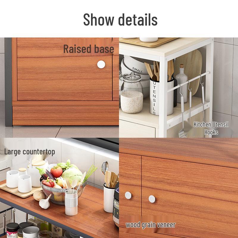 Multi-Layer Kitchen Organizer: Storage Rack, Bowl Cabinet, Cutting Table, Microwave & Vegetable Shelf, Floor Standing Cupboard