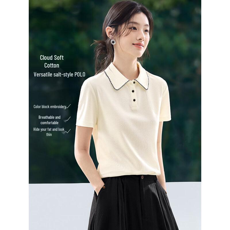 Mohan Yimei Women s Polo Collar Embroidered Short Sleeve T-Shirt XL