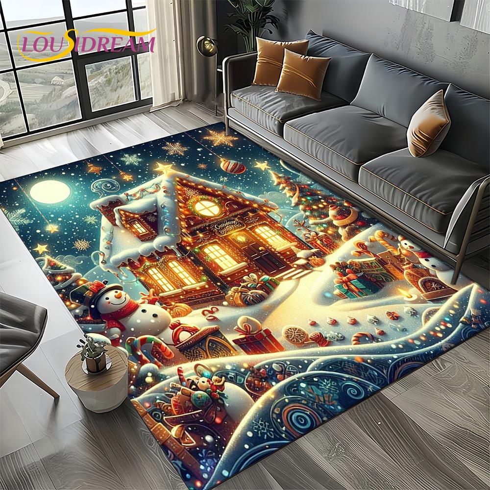2025 Merry Christmas Tree Santa Claus,New Year Fairy Tale Gift Carpet Rug for Home Bedroom Sofa Doormat Decor,Non-slip Floor Mat