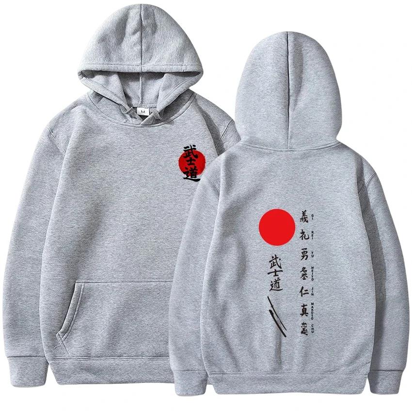Men Samurai Spirit Printed Hoodie Men Casual Harajuku Fashion Retro O-Neck Long Sleeve Pullover Autumn Winter Fleece Sweatshirts