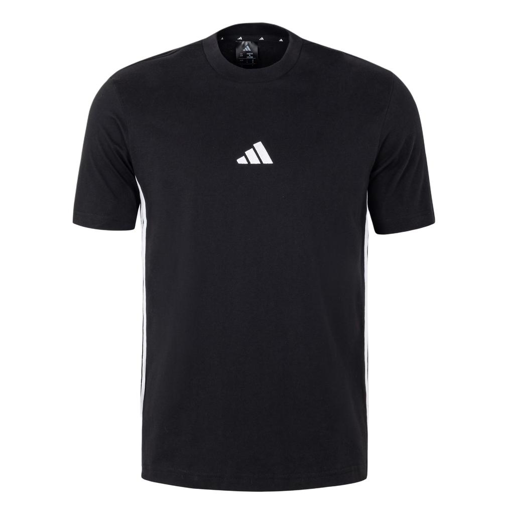 Adidas Essential Striped Crew Neck Logo Drop Shoulder Short Sleeve T-Shirt Men Tops Black White JY8564