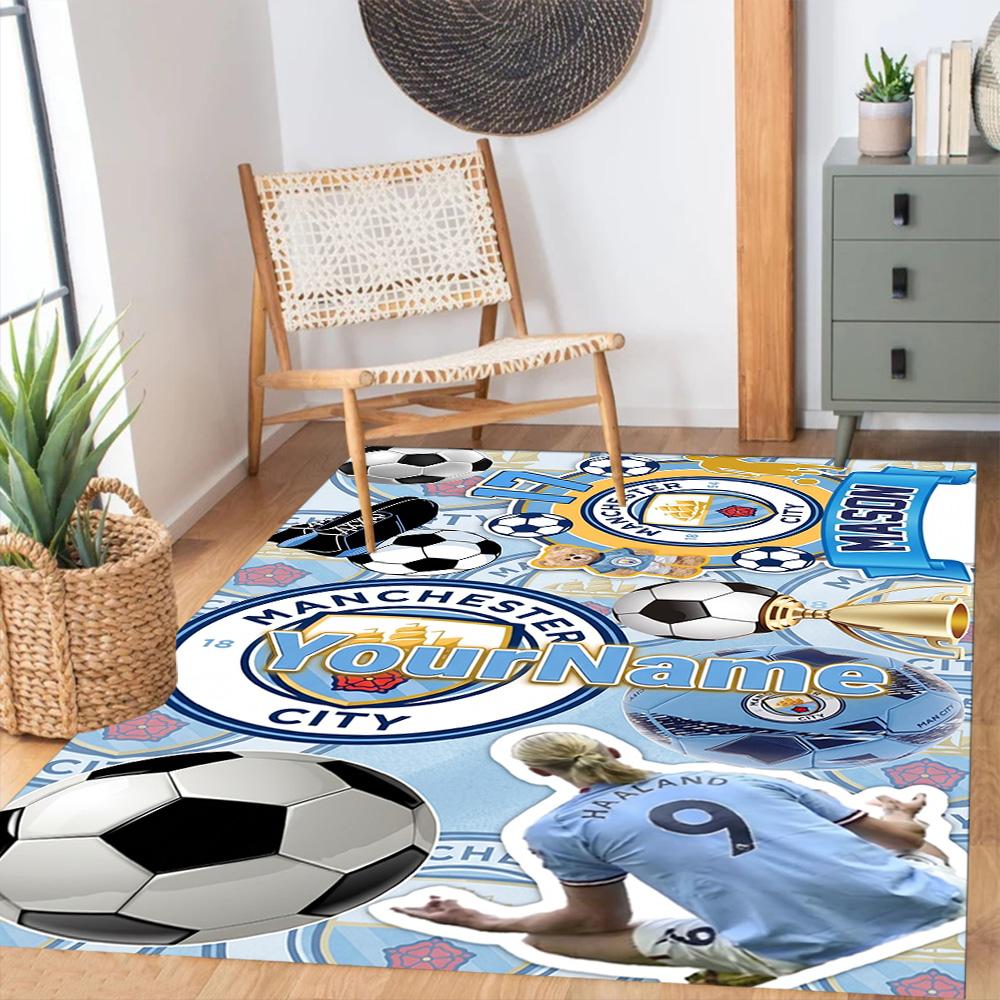 Manchester City Customized Name Carpet Suitable for Outdoor Kitchen Study room Playrooms Antislip Carpet Anime Office Decor Birthday/Christmas Gift
