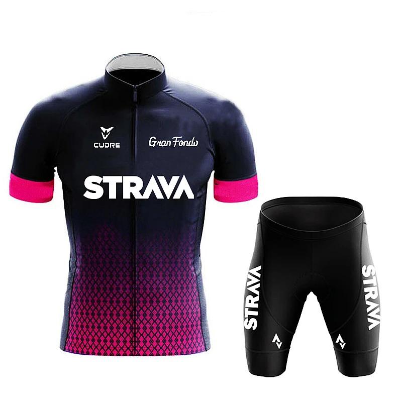 

2026 Strava Cycling Jersey Set Mens Bib Shorts Bicycle Short Sleeve Cycling Clothing Bike Maillot Ciclismo Hombre Black Sets For MTB S